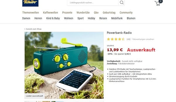 Kurbelradio Tchibo ausverkauft